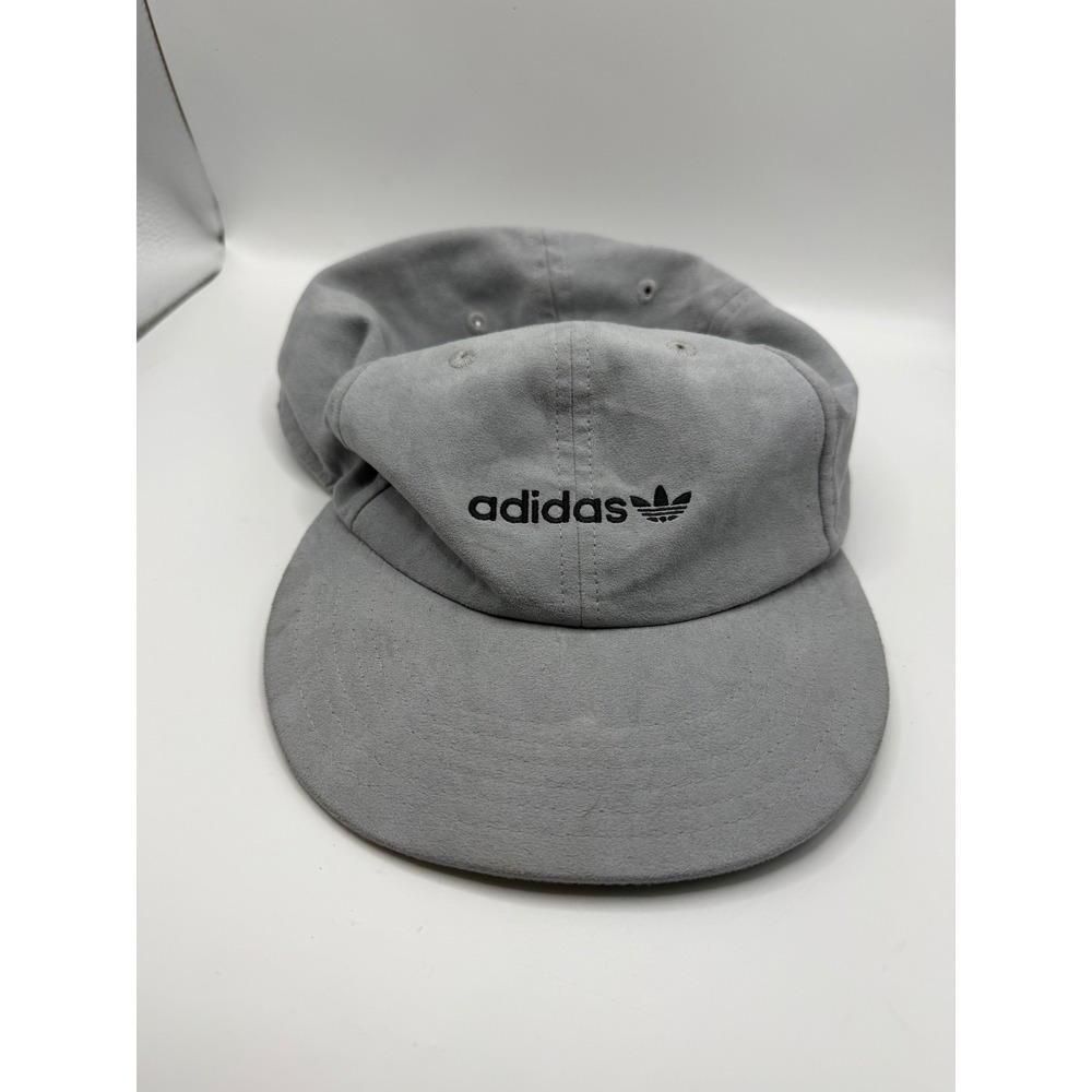 Adidas Originals Grey Faux Suede Trefoil Strapback Hat OSFM Green Underbrim Cap